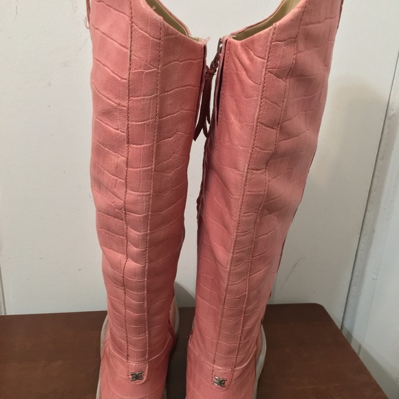 Sam Edelman Fable Cedarwood Croc Leather block Heel Rounded Toe Knee High Boots - Picture 8 of 11